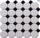 Tile Mosaic M/White Octagon/Black Gloss Insert 300X300 CR004
