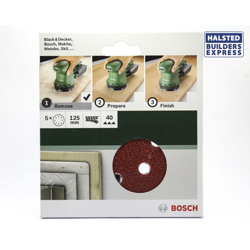 USD 3.94 Bosch Sandpaper Round 40g 125mm 5Pc